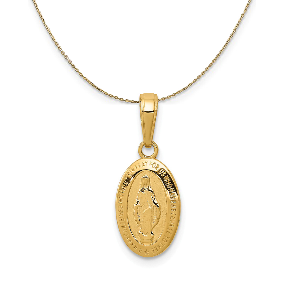 14k Yellow Gold, Oval Miraculous Medal Necklace