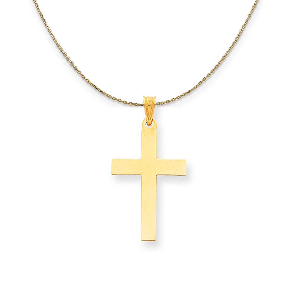 14k Yellow Gold, Satin Latin Cross, 18 x 34mm Necklace
