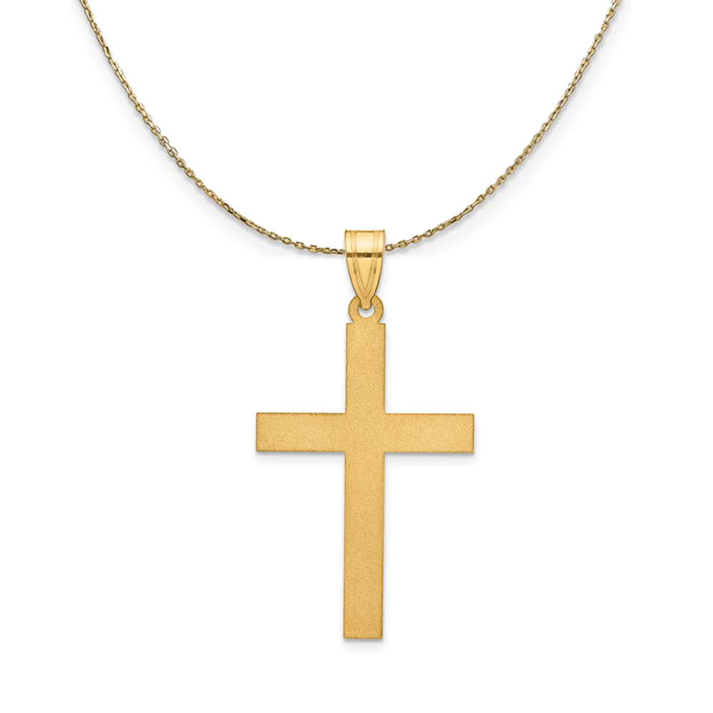 14k Yellow Gold Satin Latin Cross (33mm) Necklace