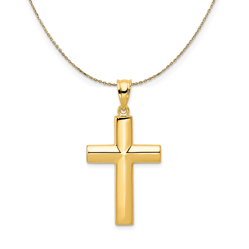 14k Yellow Gold, Hollow Cross Necklace