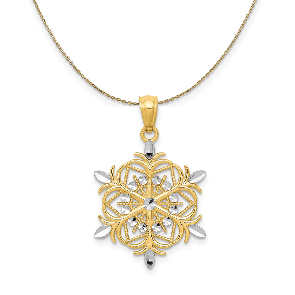 14k Yellow Gold and Rhodium Snowflake Necklace