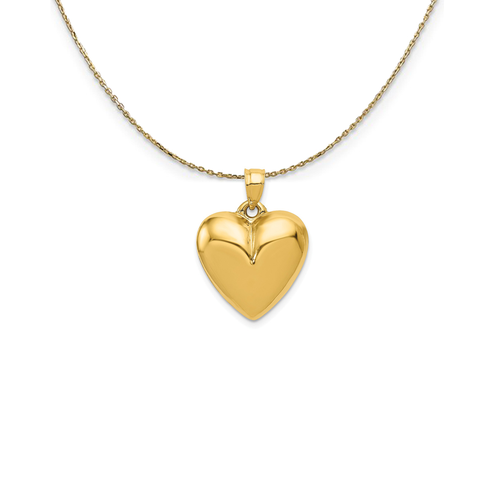14k Yellow Gold Puffed Heart Tapered Bail Necklace