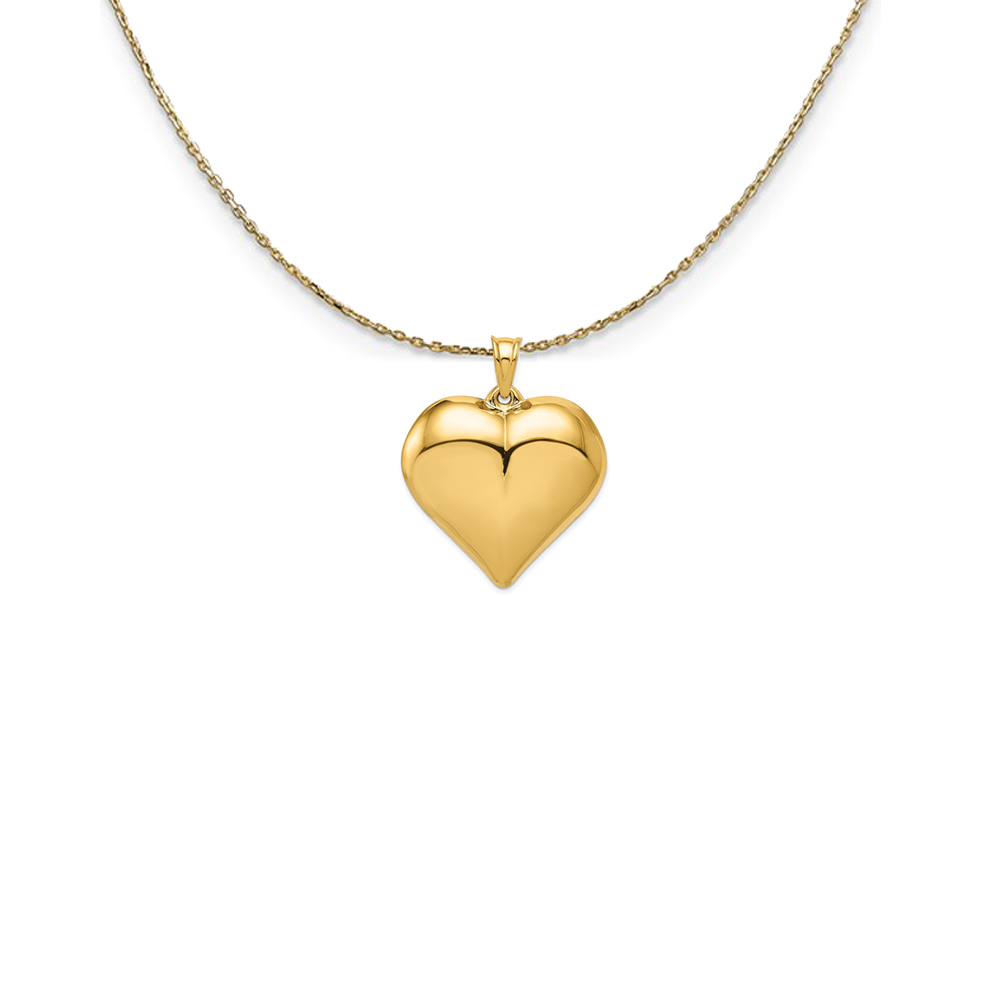 14k Yellow Gold Puffed Heart (35mm) Necklace