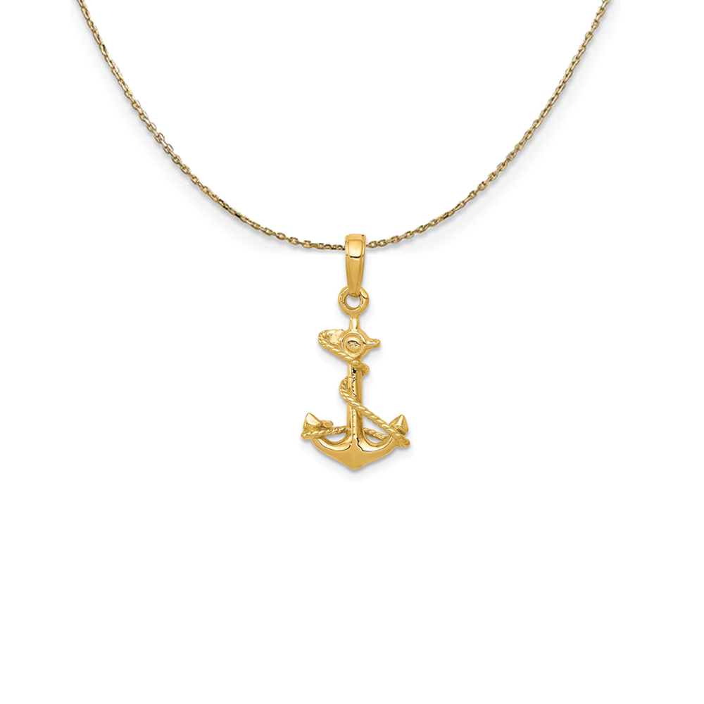 14k Yellow Gold Anchor with Rope 3D Necklace