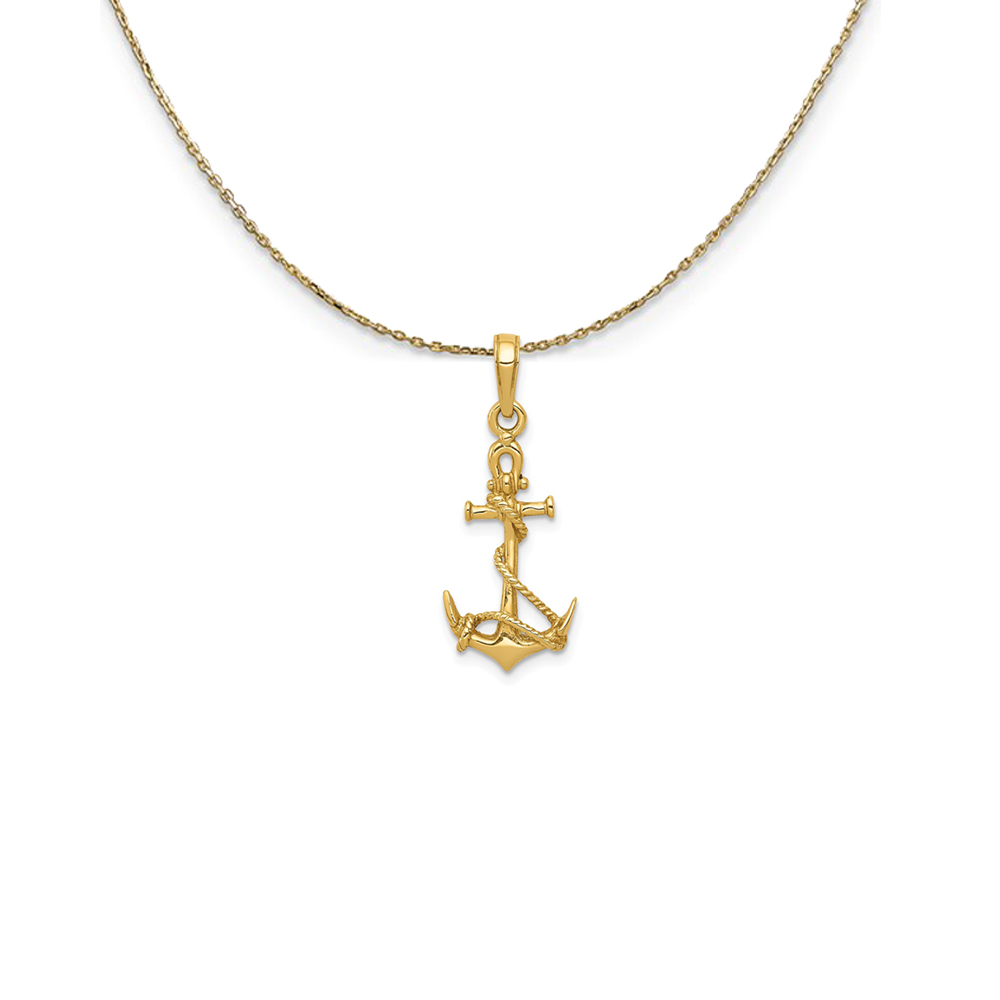 14k Yellow Gold Anchor with Shackle and Entwined Rope Necklace