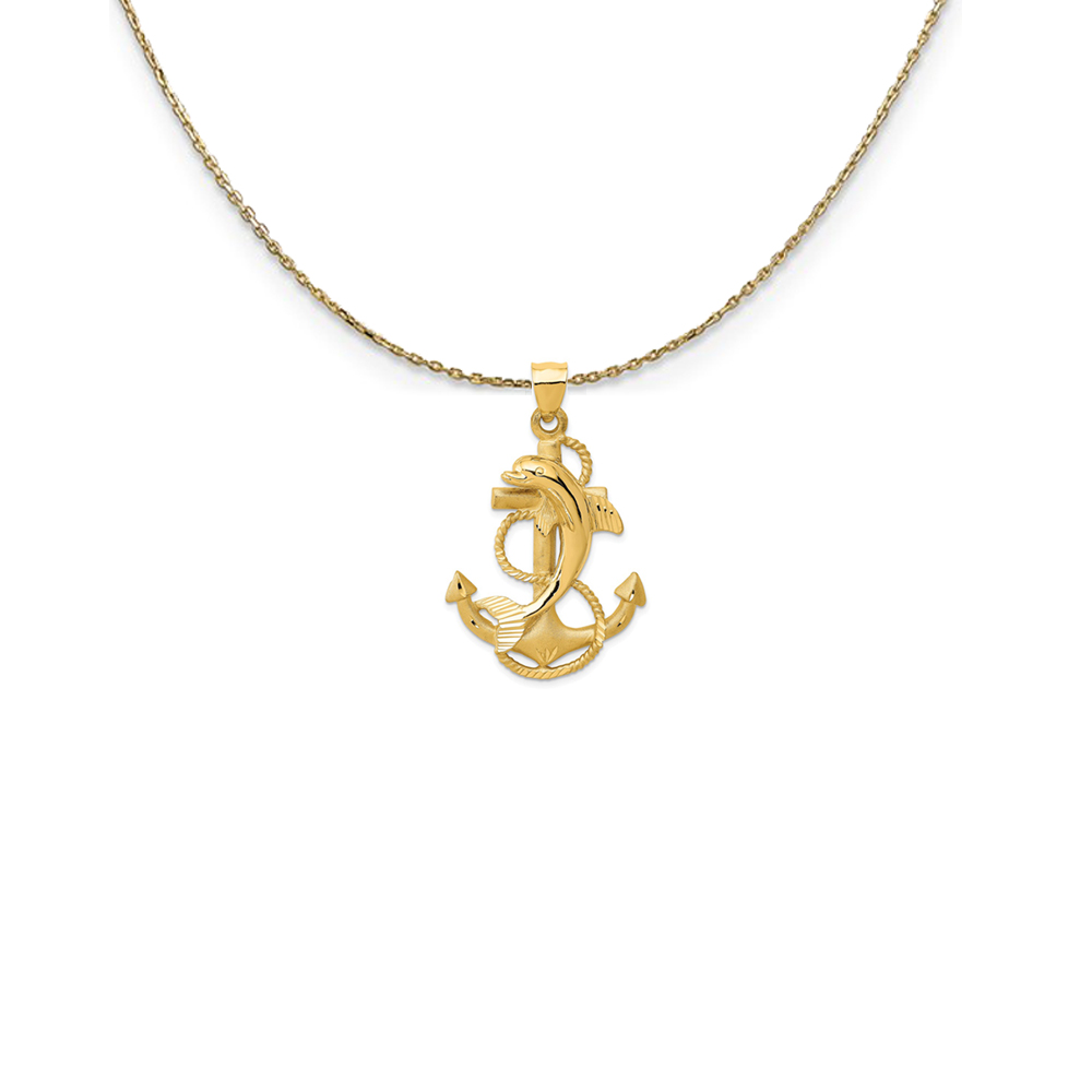 14k Yellow Gold Anchor with Dolphin Necklace