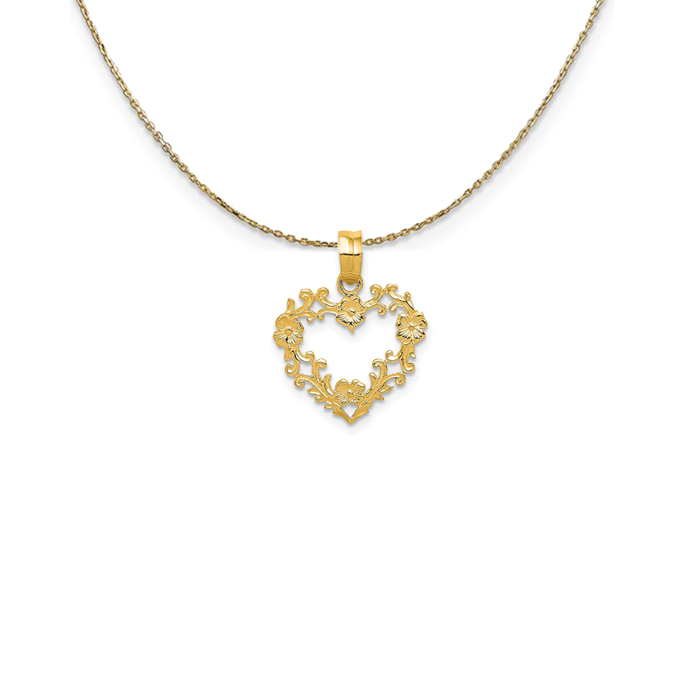 14k Yellow Gold Floral Cutout Heart Necklace