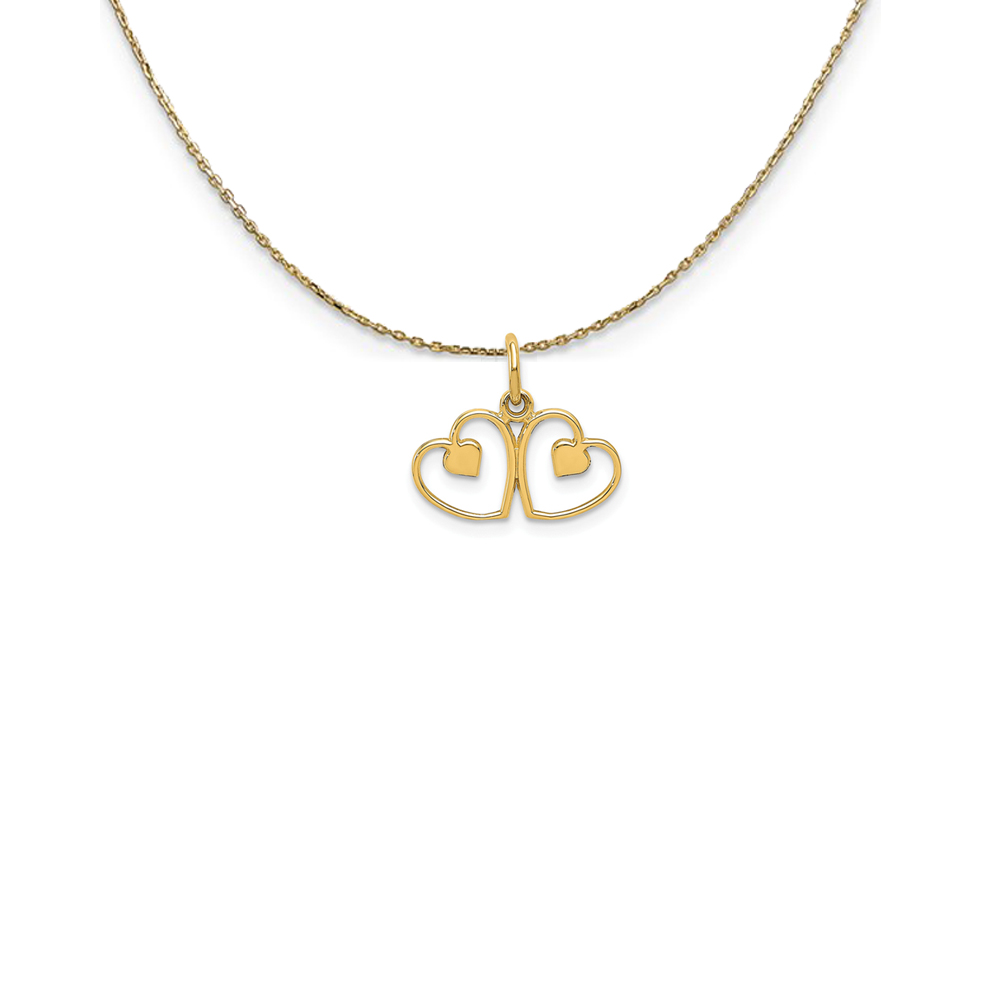 14k Yellow Gold Diamond Cut Satin Double Heart Necklace