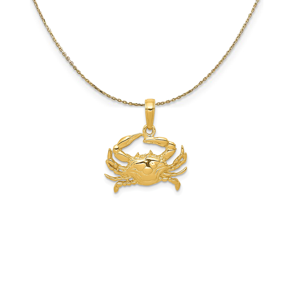 14k Yellow Gold 2D Blue Crab Necklace