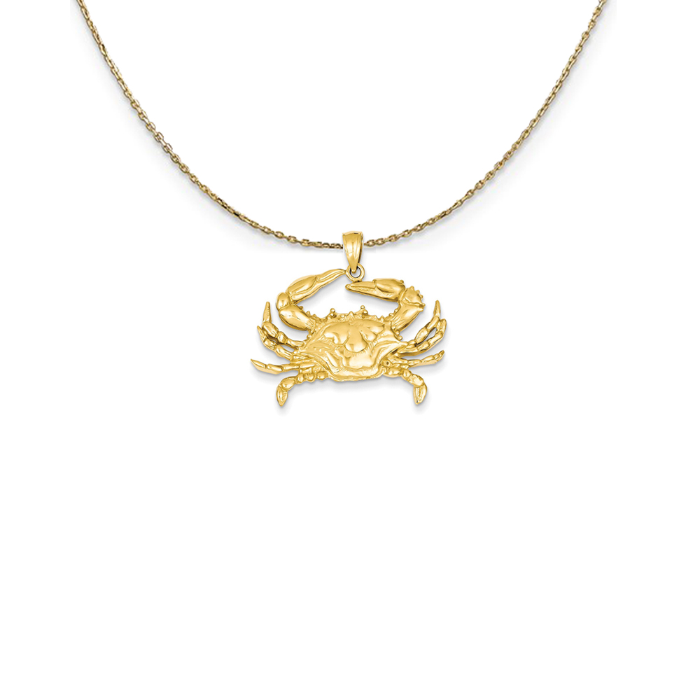 14k Yellow Gold Blue Crab Necklace