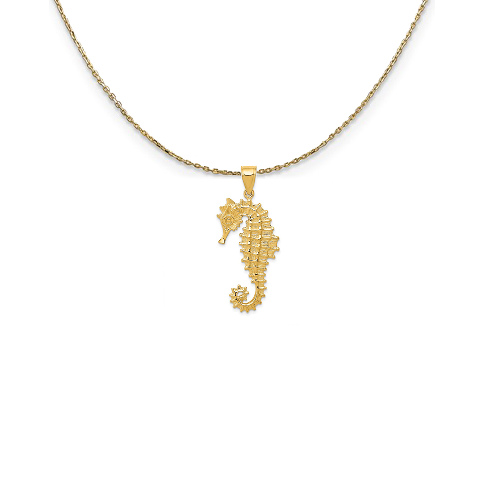 14k Yellow Gold Textured Seahorse Necklace