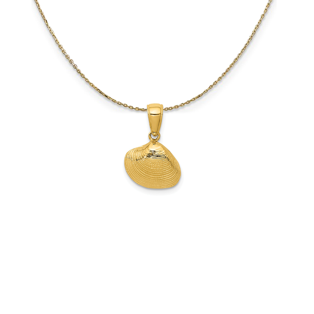 14k Yellow Gold Textured Clam Shell Necklace