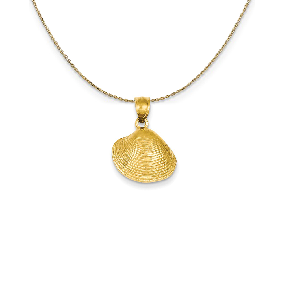 14k Yellow Gold Textured Clam Shell Necklace