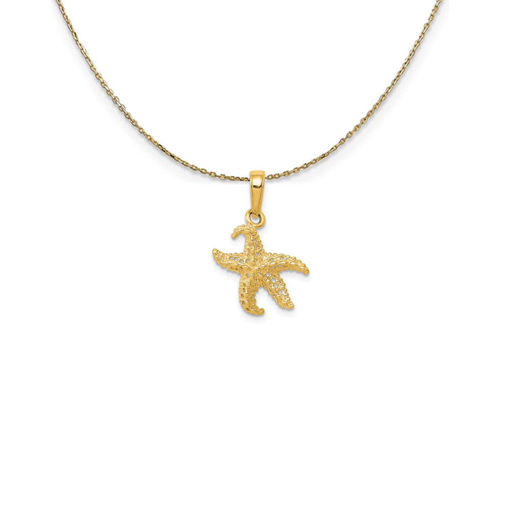 14k Yellow Gold 12mm Textured and Cutout Starfish Necklace