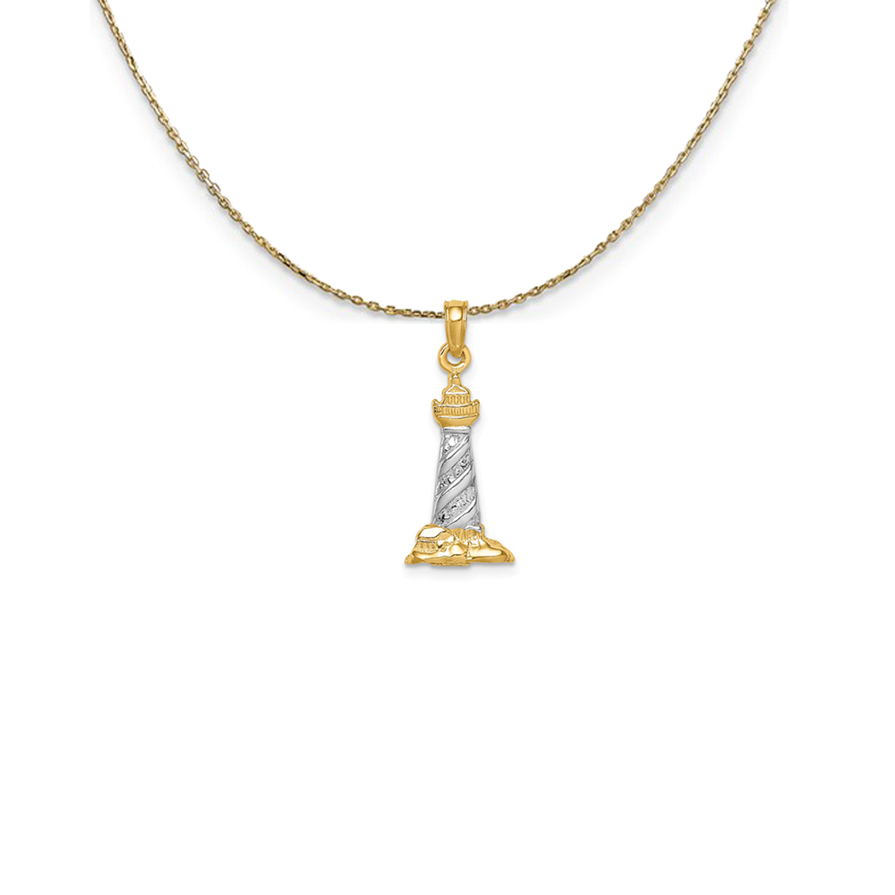 14k Yellow Gold 3D Cape Hatteras Lighthouse Necklace