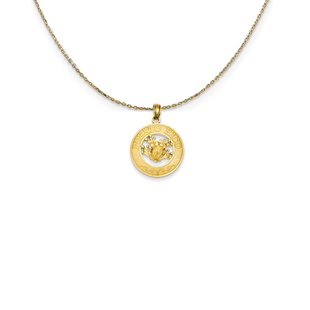 14k Yellow Gold Puerto Rico with Frog Circle Necklace