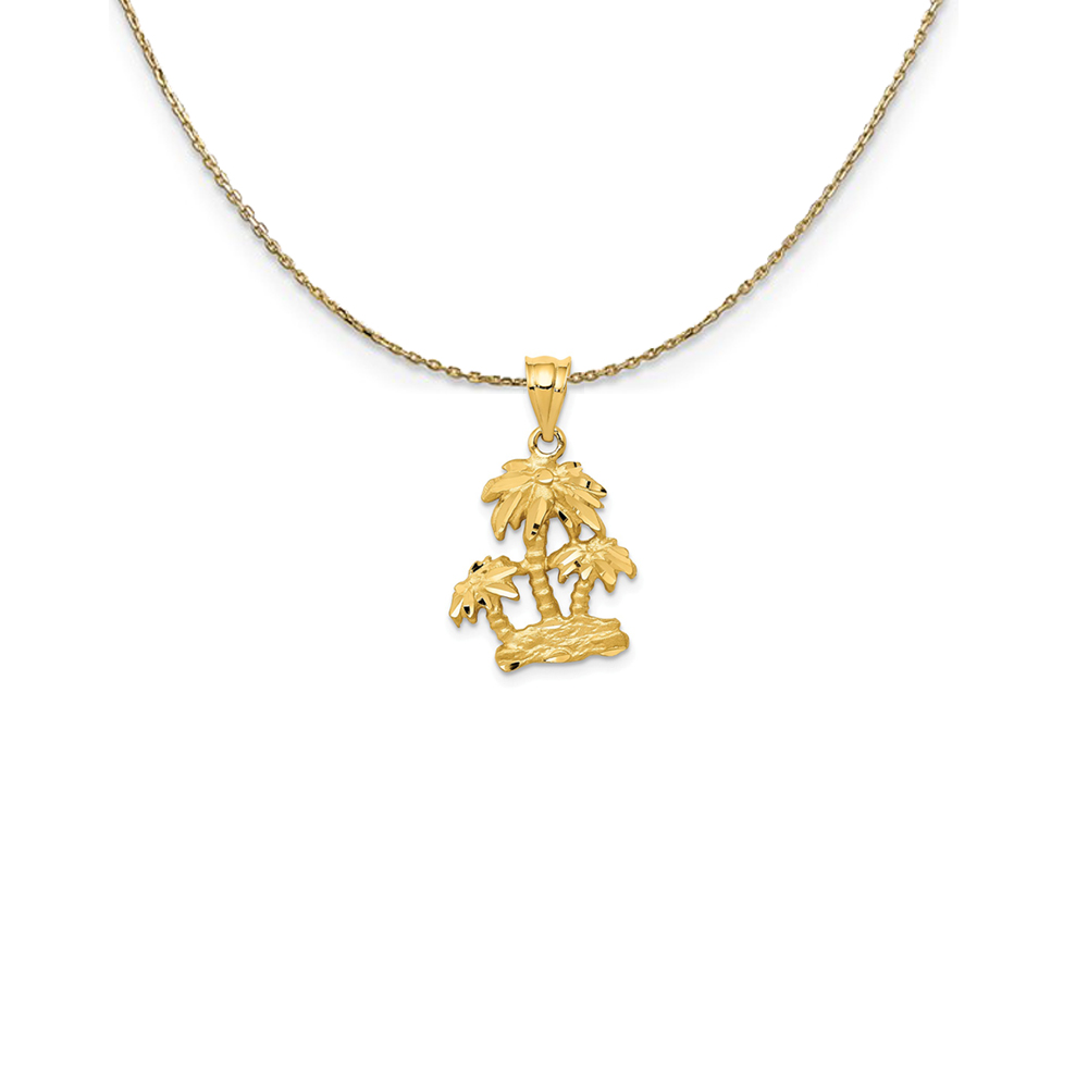 14k Yellow Gold Satin and Diamond Cut Palm Trees Necklace