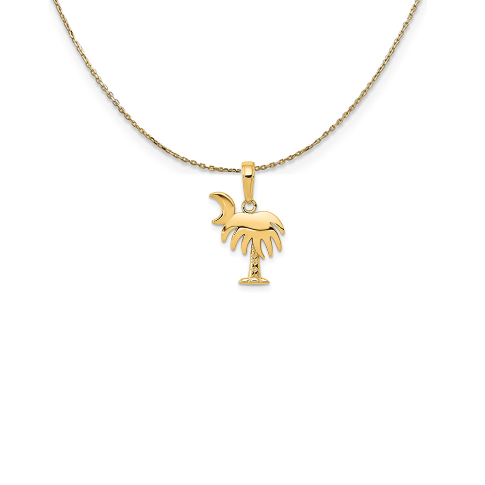 14k Yellow Gold Palm Tree with Moon Necklace
