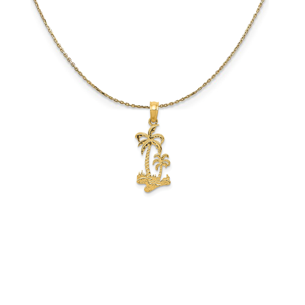 14k Yellow Gold Double Palm Trees Necklace
