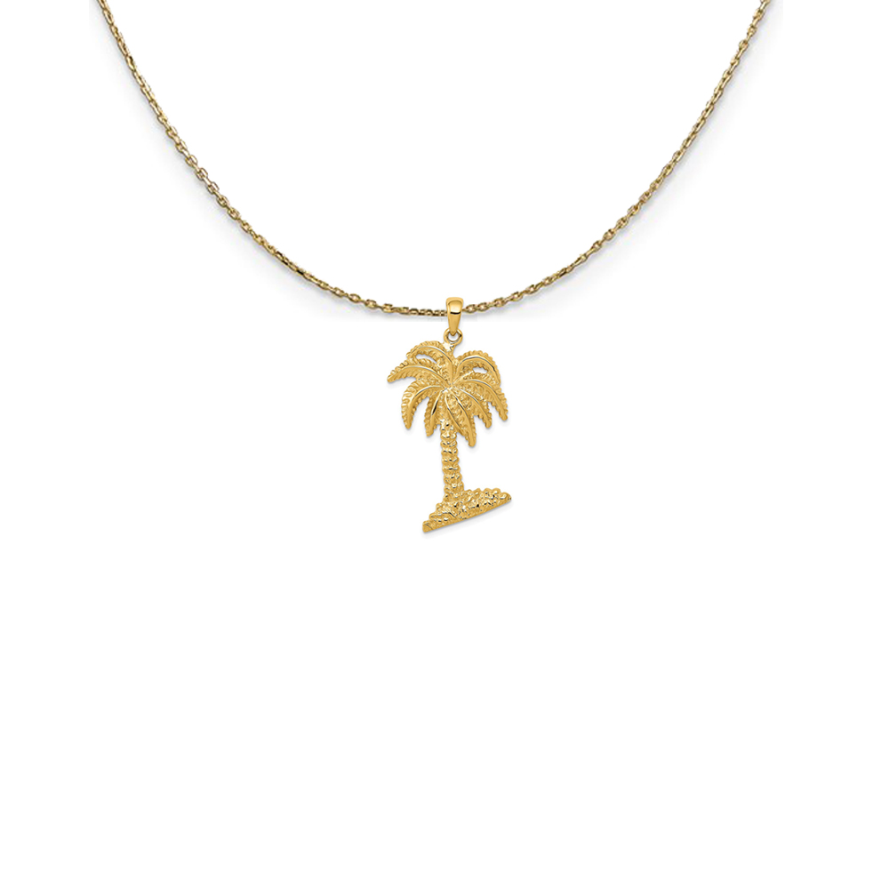 14k Yellow Gold Textured Palm Tree Necklace