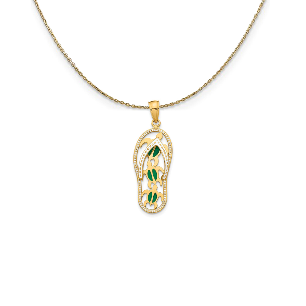 14k Yellow Gold Enamel Sea Turtle Flip Flop Necklace