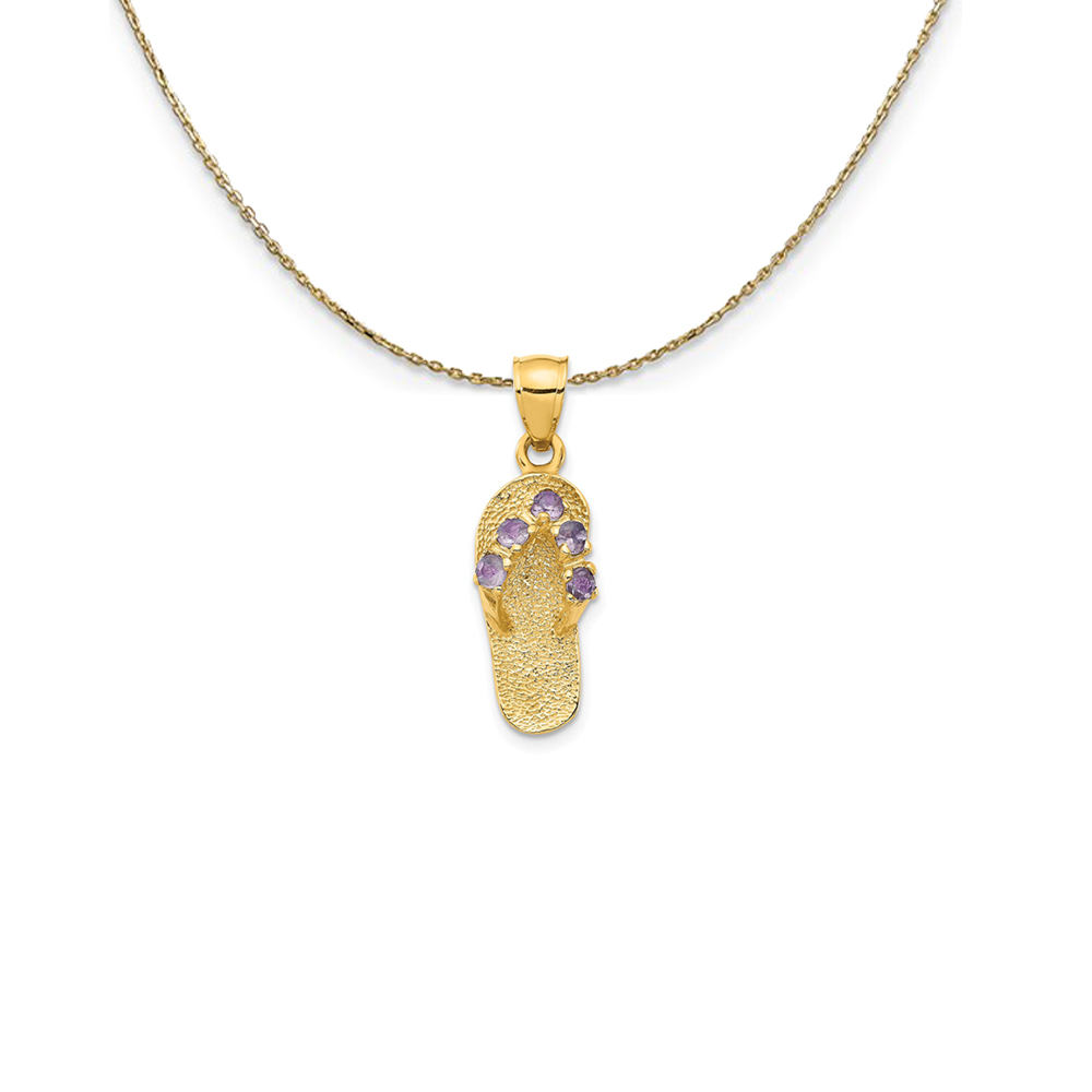14k Yellow Gold June CZ Birthstone Flip Flop Necklace