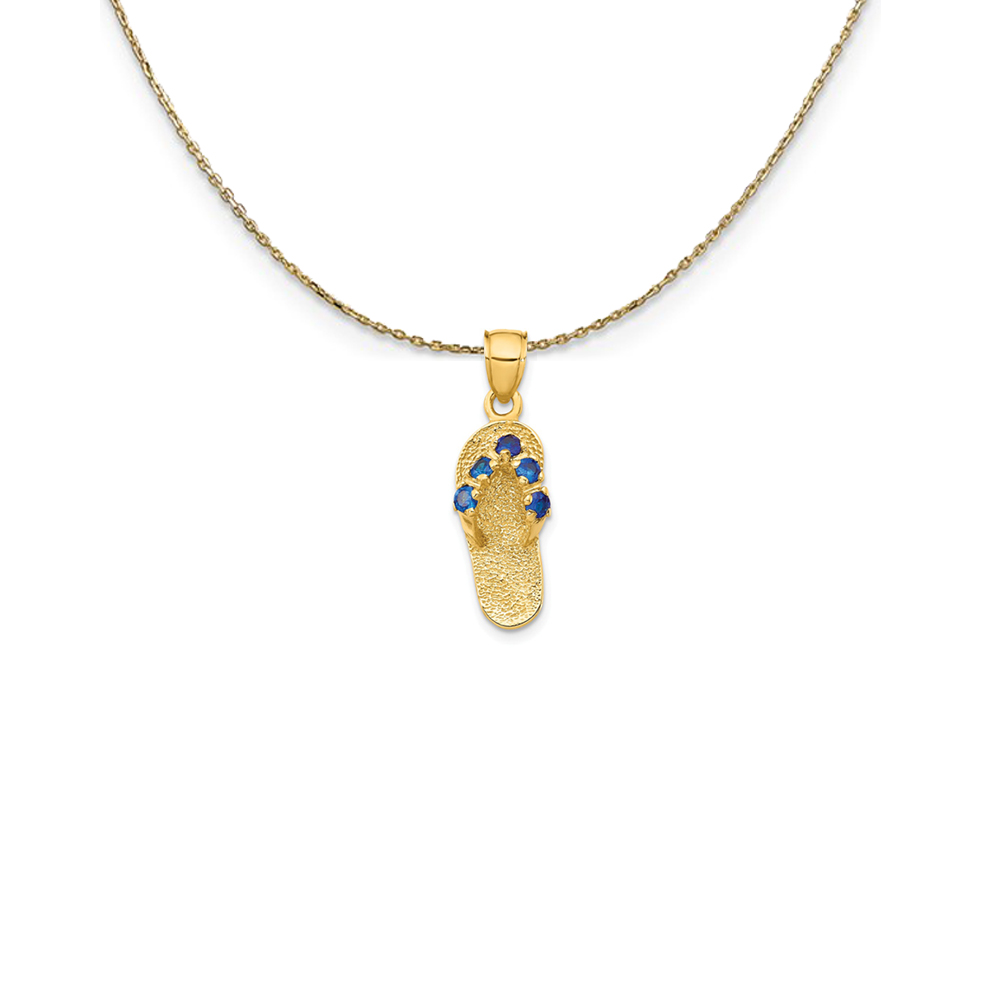 14k Yellow Gold September CZ Birthstone Flip Flop Necklace