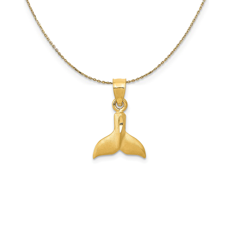 14k Yellow Gold 3D Satin Whale Tail Necklace