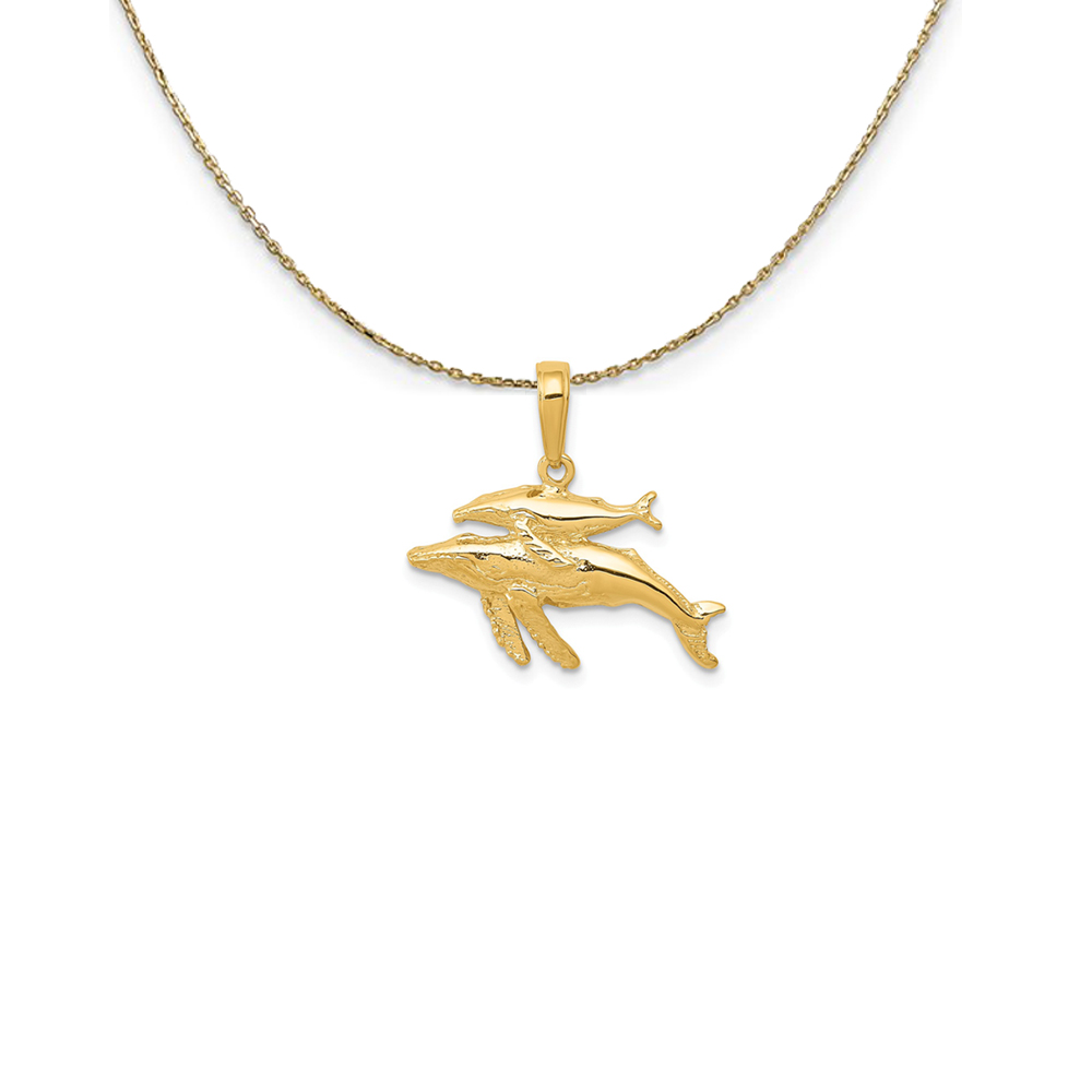 14k Yellow Gold Mother and Baby Humpback Whale Necklace