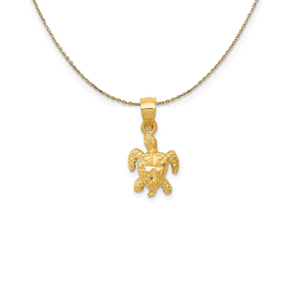 14k Yellow Gold Diamond Cut Sea Turtle Necklace