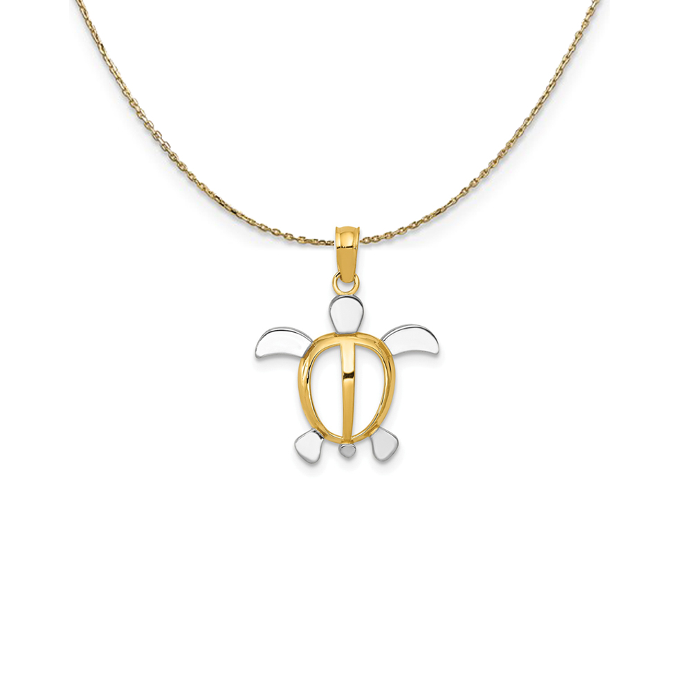 14k Yellow Gold and Rhodium Sea Turtle Necklace