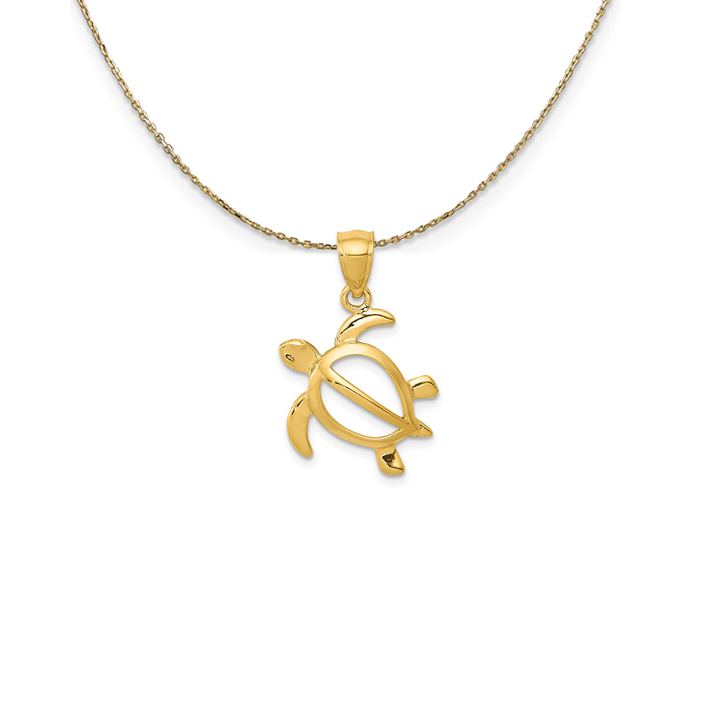 14k Yellow Gold 16mm Open Sea Turtle Necklace