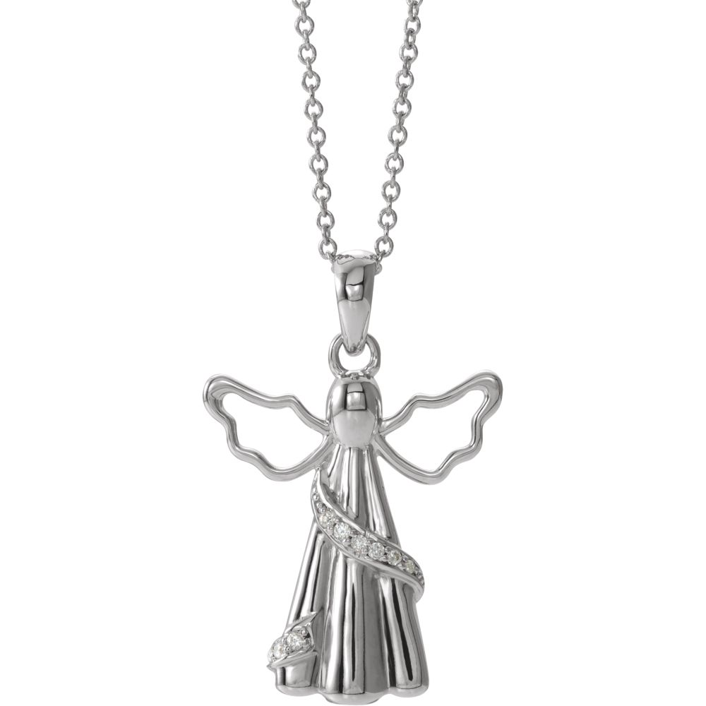 Rhodium Plated Sterling Silver &amp; CZ Angel Ash Holder Necklace, 18 Inch