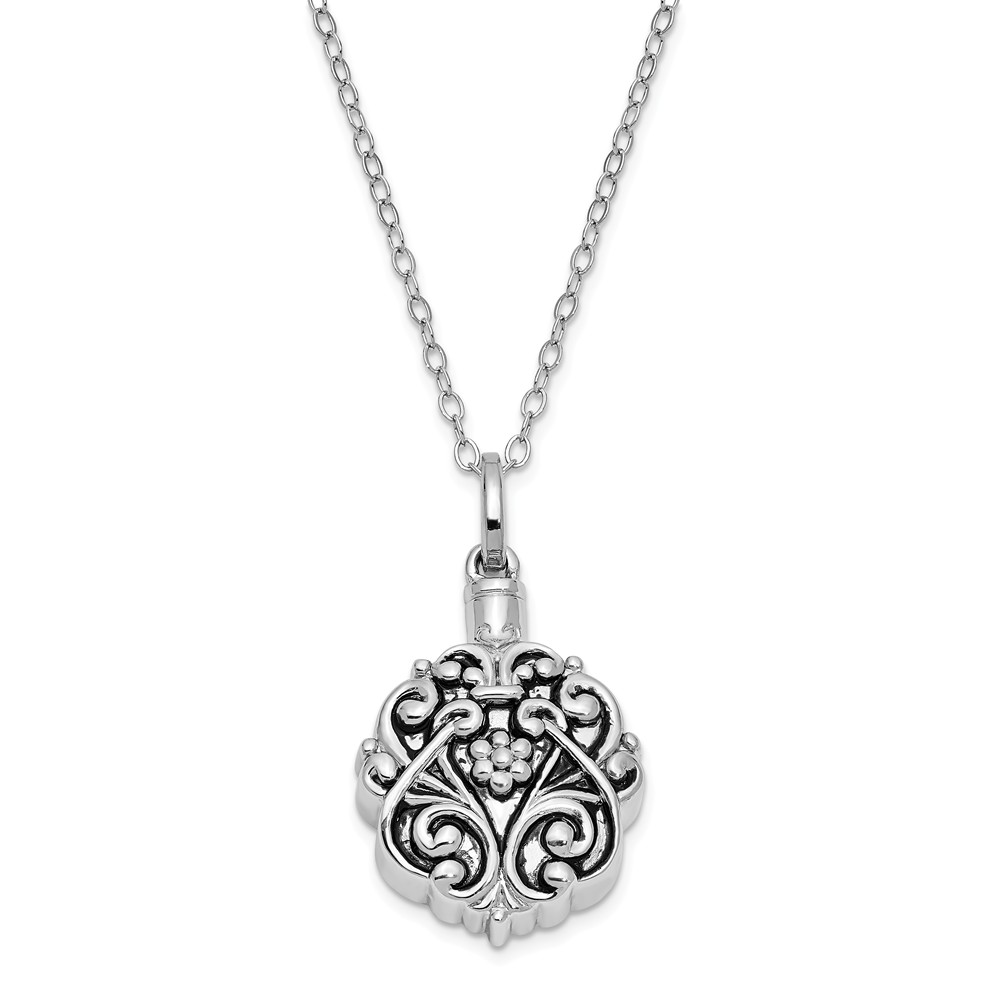 Rhodium Plated Sterling Silver Scroll Ash Holder Necklace