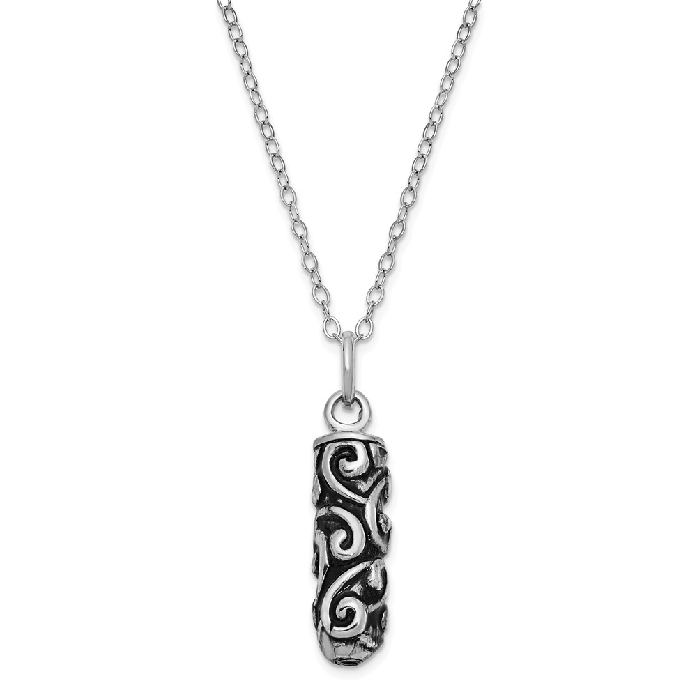 Rhodium Plated Sterling Silver Cylinder Ash Holder Necklace