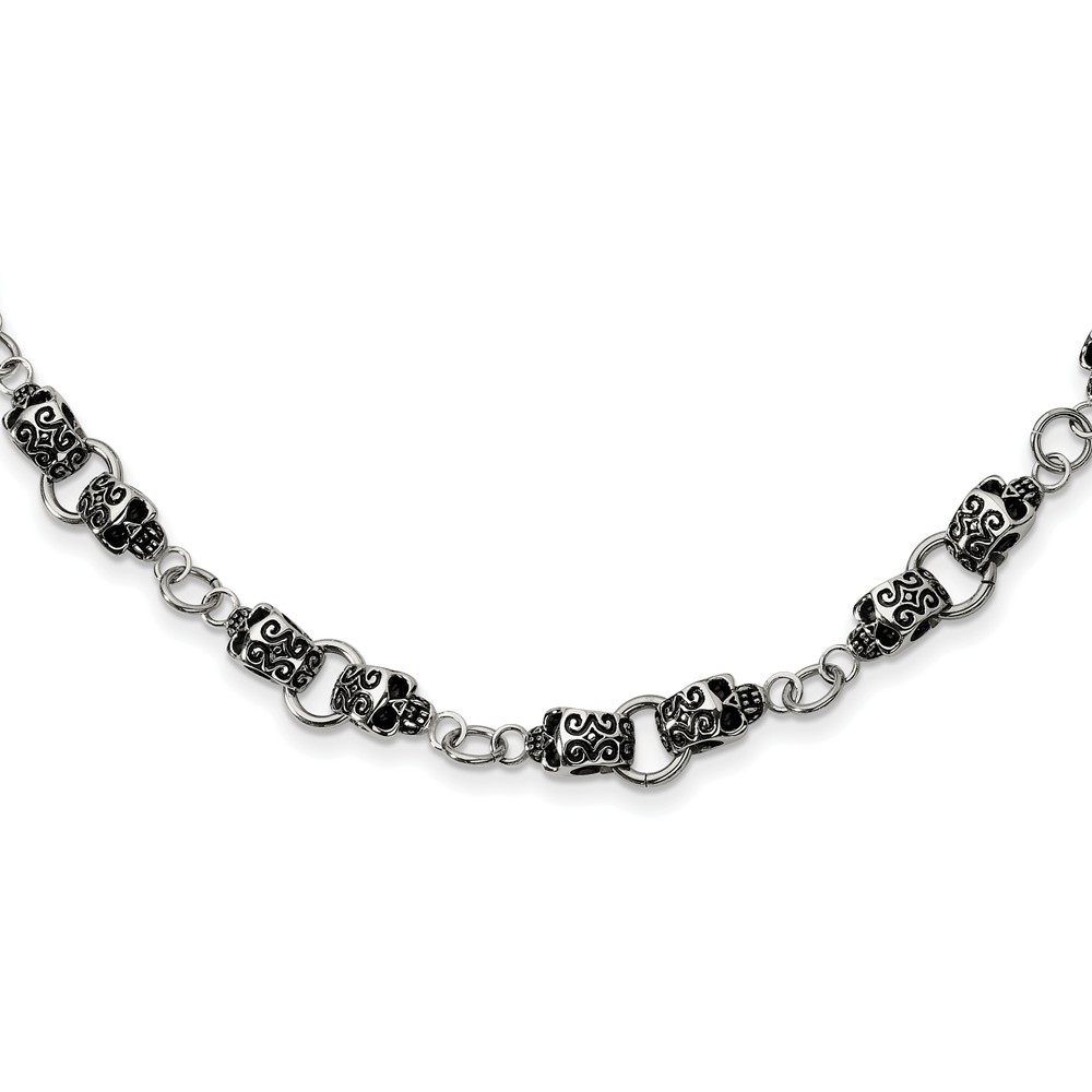 Men's Stainless Steel 12mm Tattooed Skull Chain Necklace