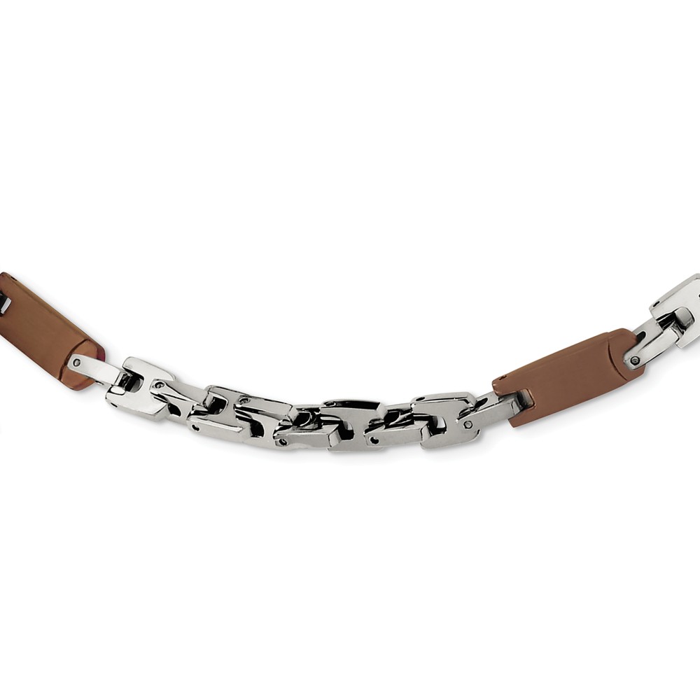 Mens Stainless Steel & Cognac Plated Shackle Chain Necklace