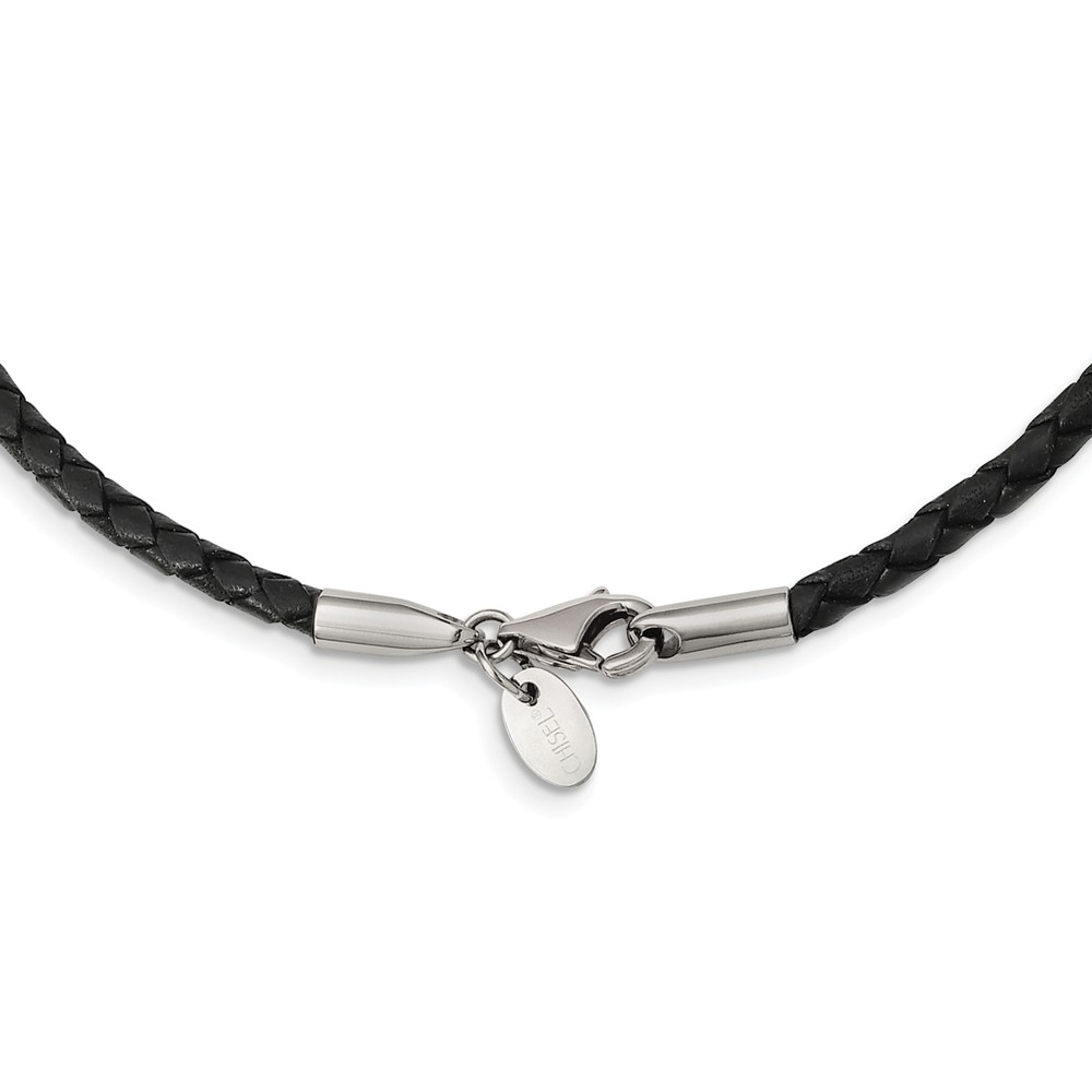 3mm Black Leather Weave Cord &amp; Stainless Steel Clasp Necklace, 18 Inch