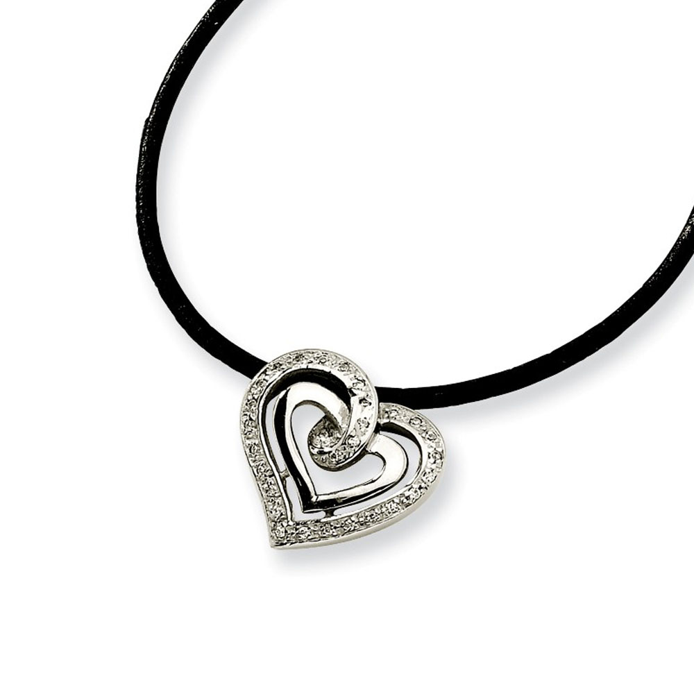 Women's Stainless Steel and Cubic Zirconia Script Heart Necklace