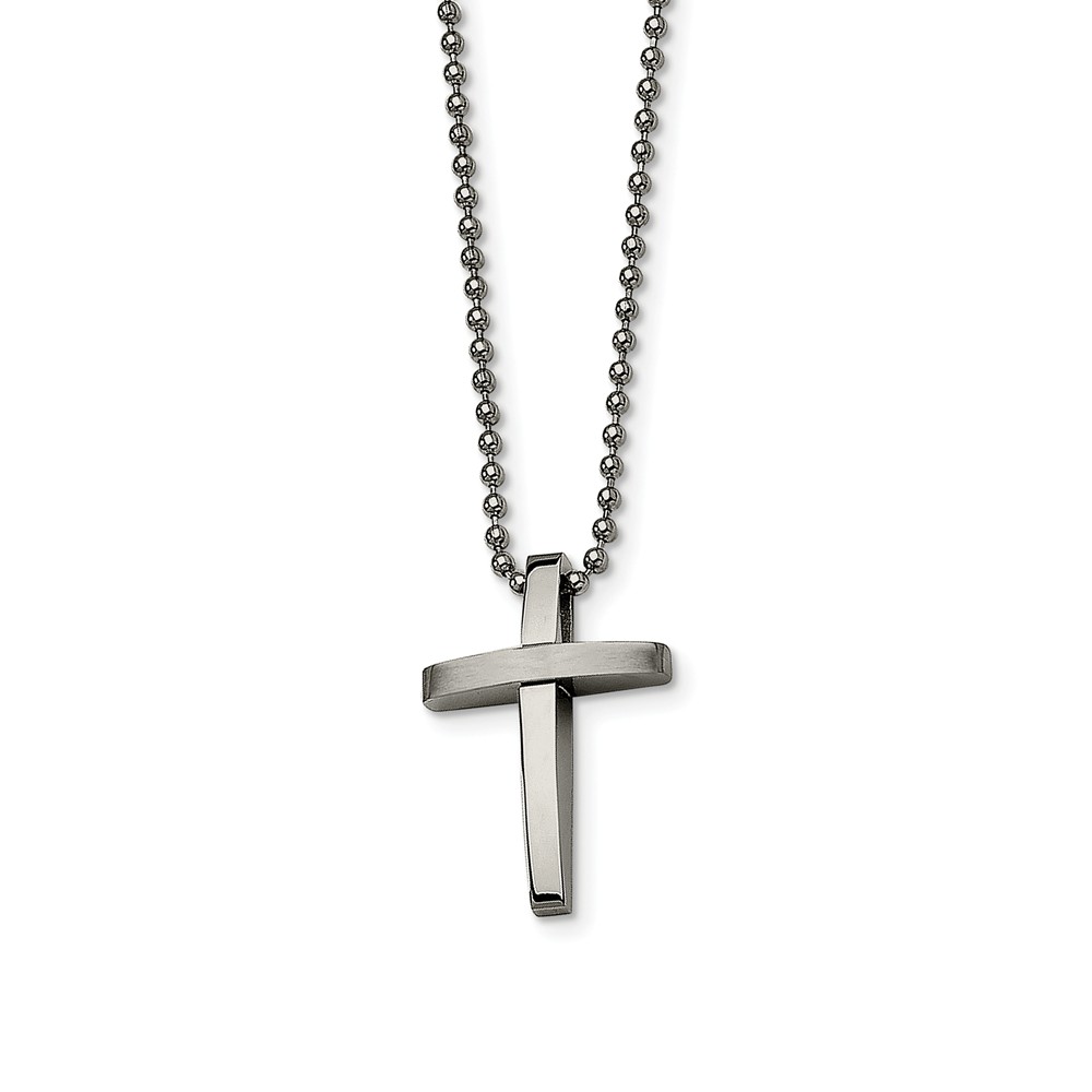 Men's Stainless Steel Brushed and Polished Cross Necklace, 18 In