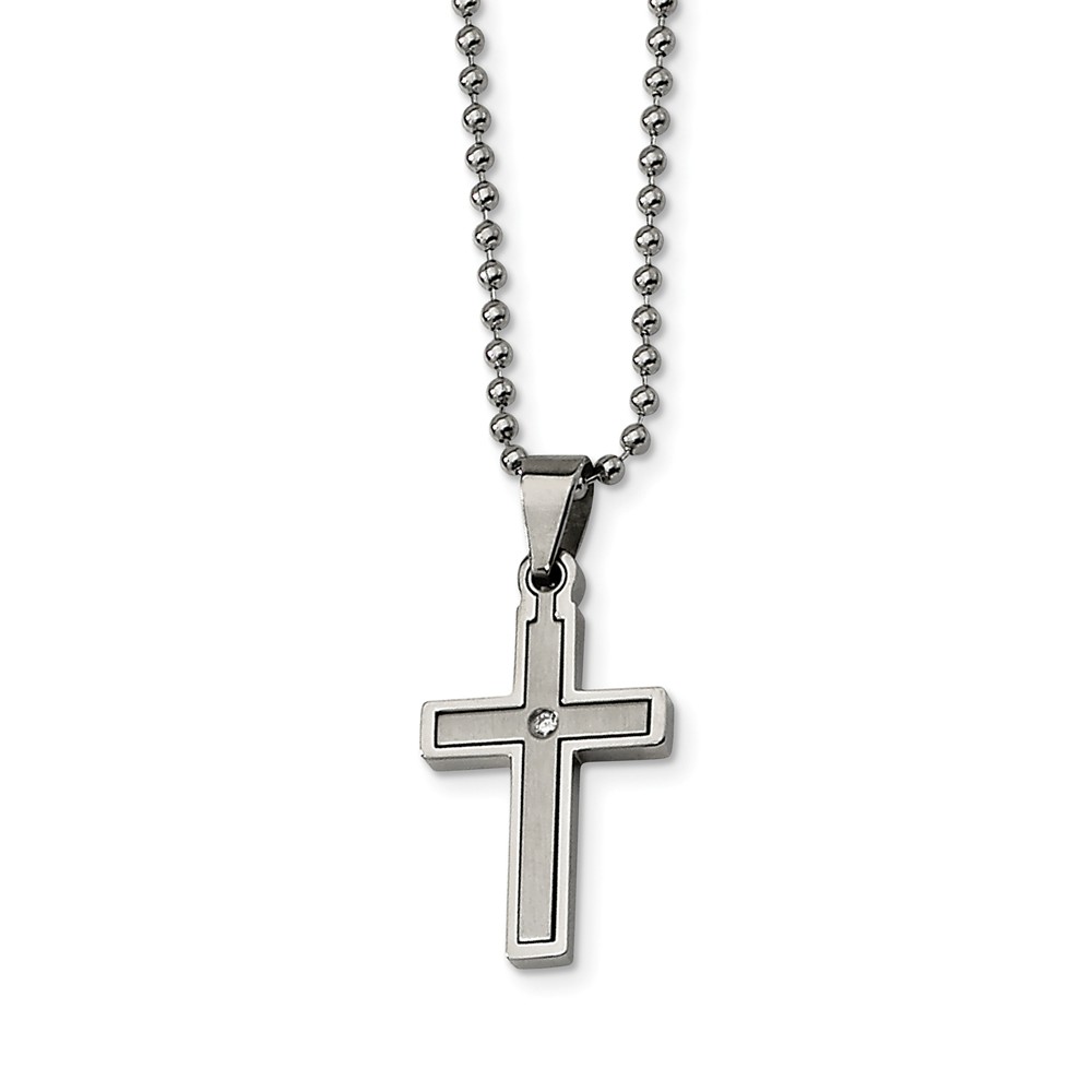 Stainless Steel and Diamond Accent Cross Necklace