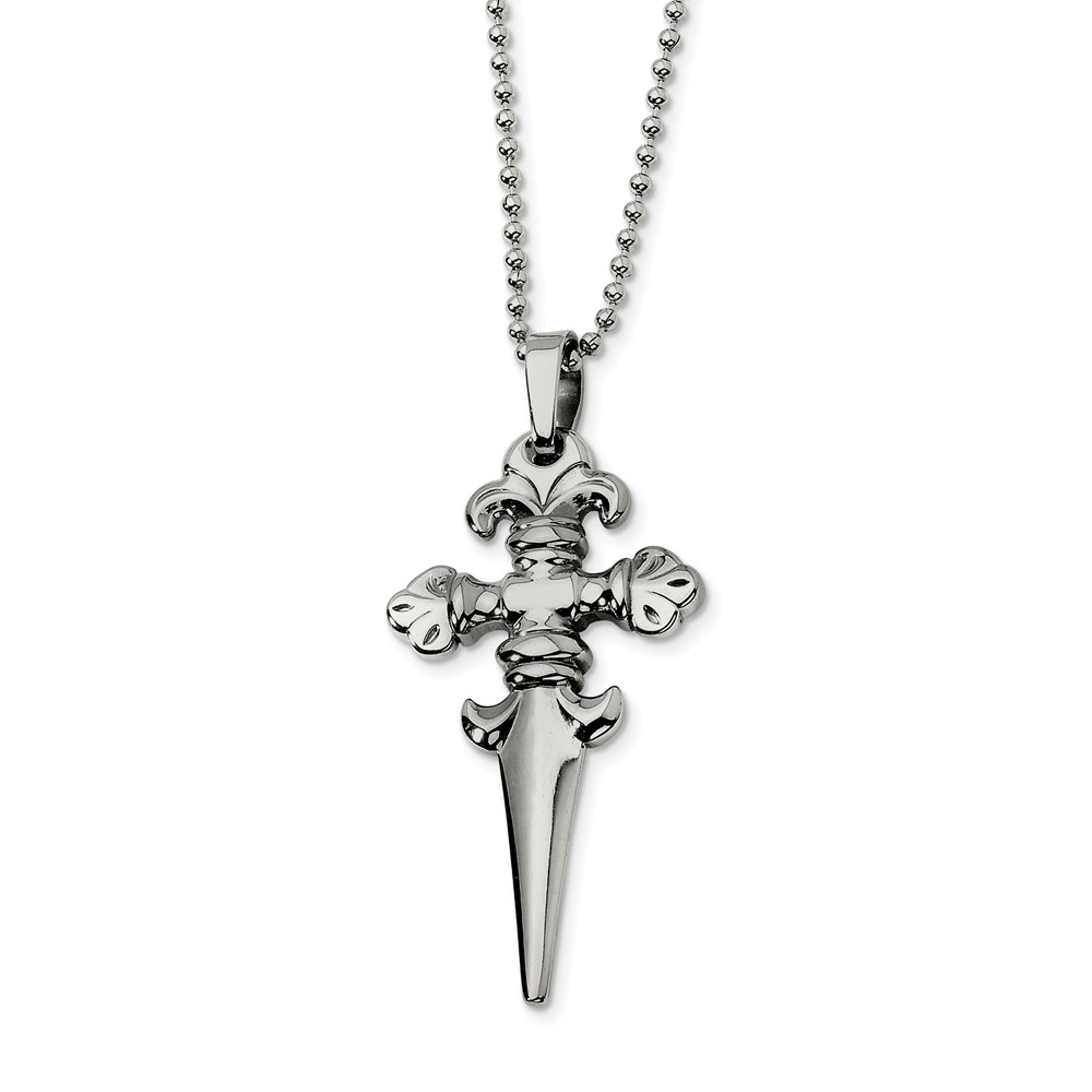 Men&#039;s Stainless Steel Fleur de lis Dagger Necklace