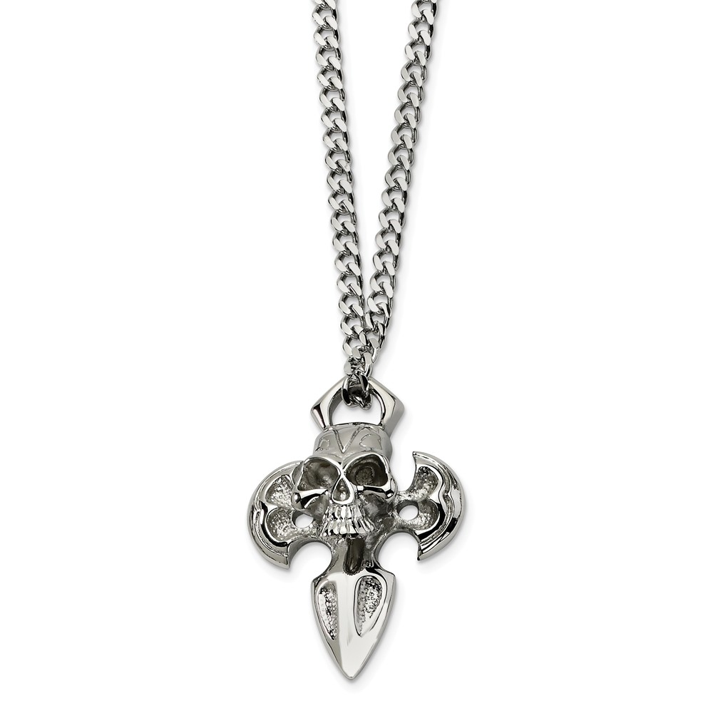 Men&#039;s Stainless Steel Cross with Skull Necklace