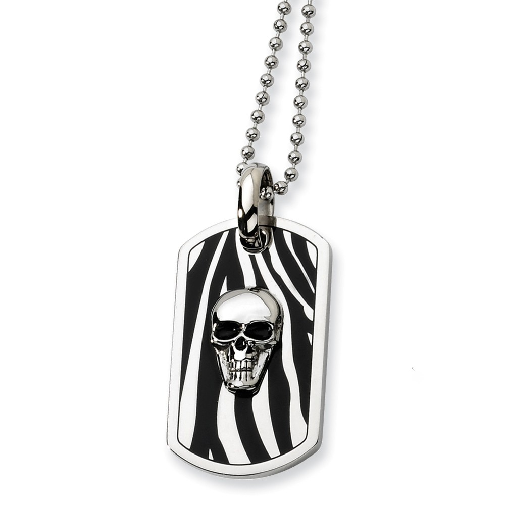 Men&#039;s Stainless Steel Enameled Skull Dog Tag Necklace