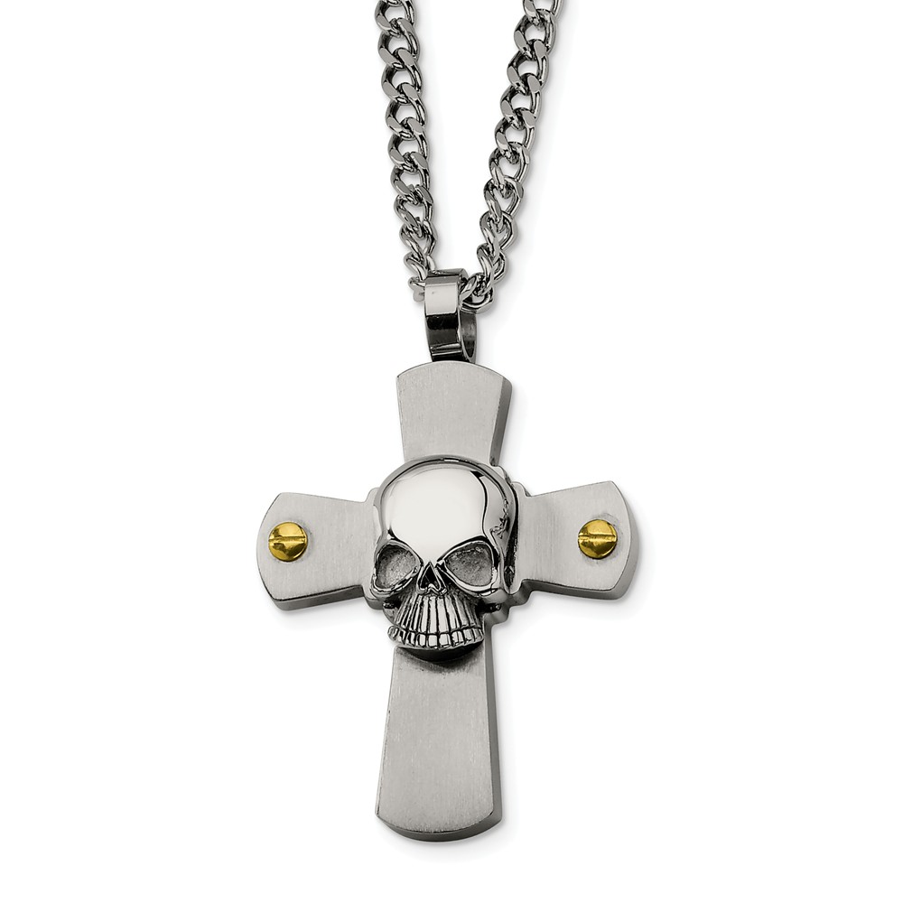 Men&#039;s Stainless Steel Skull on Cross Necklace