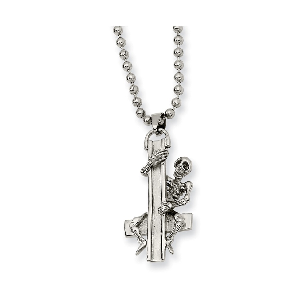 Men&#039;s Stainless Steel Skeleton Hugging Cross Necklace