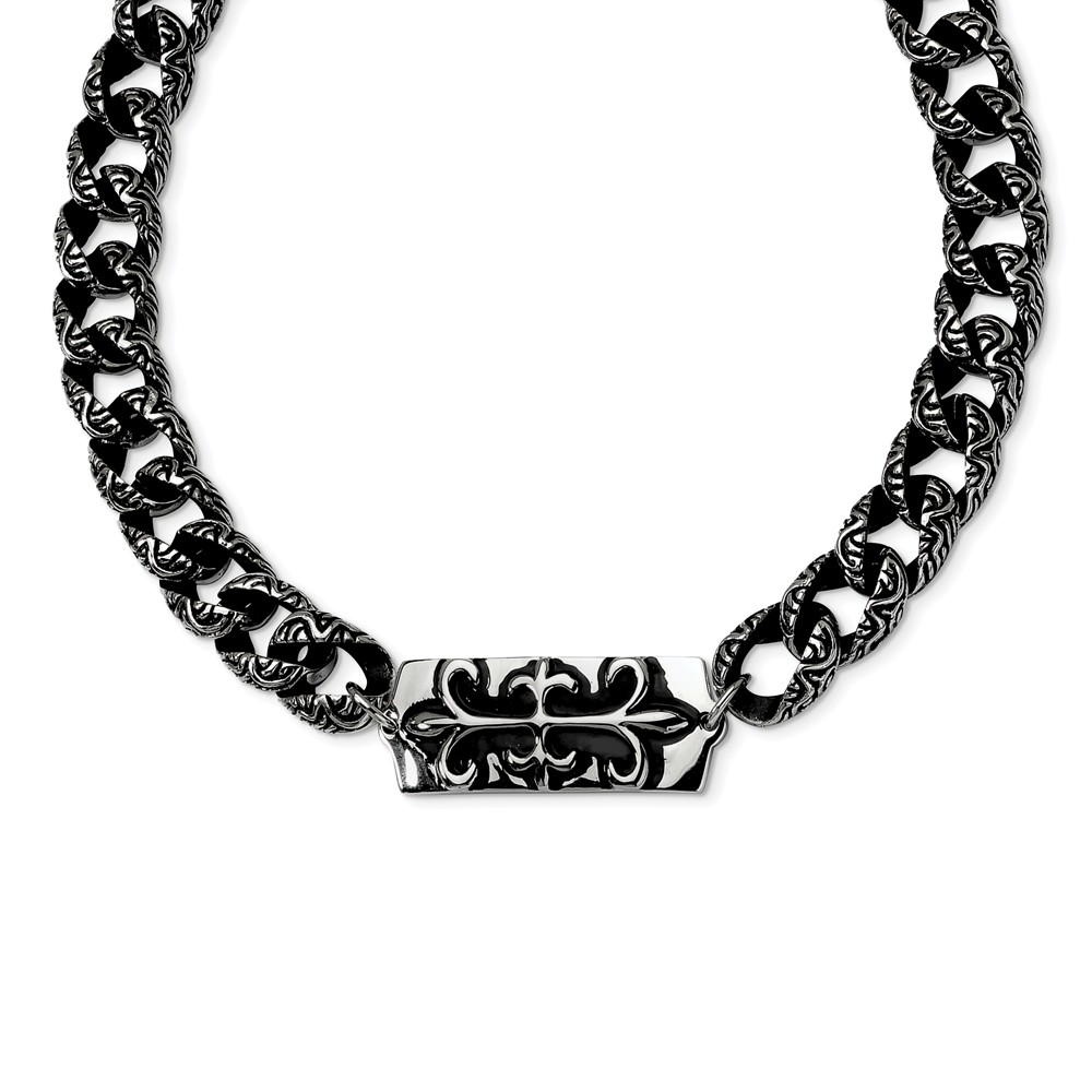 Men's Antiqued Stainless Steel Fleur De Lis Gothic Necklace