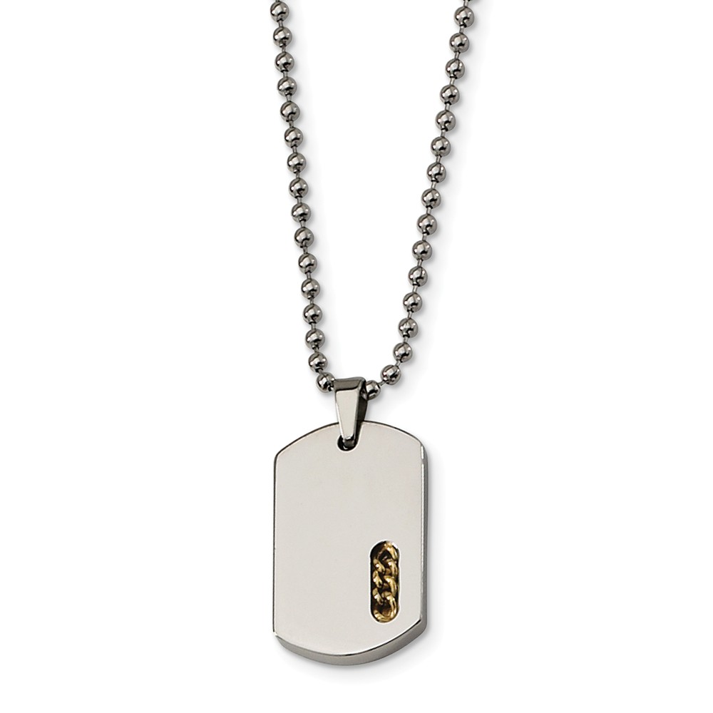 Stainless Steel and Gold Tone Dog Tag Necklace