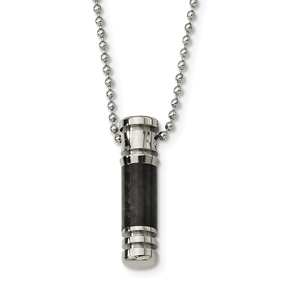 Stainless Steel Carbon Fiber Cylinder Necklace