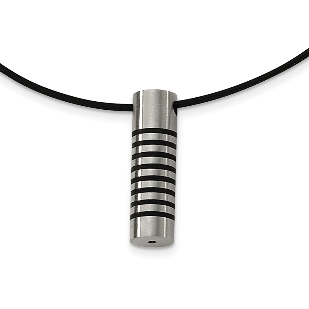 Stainless Steel and Black Rubber Cylinder Necklace